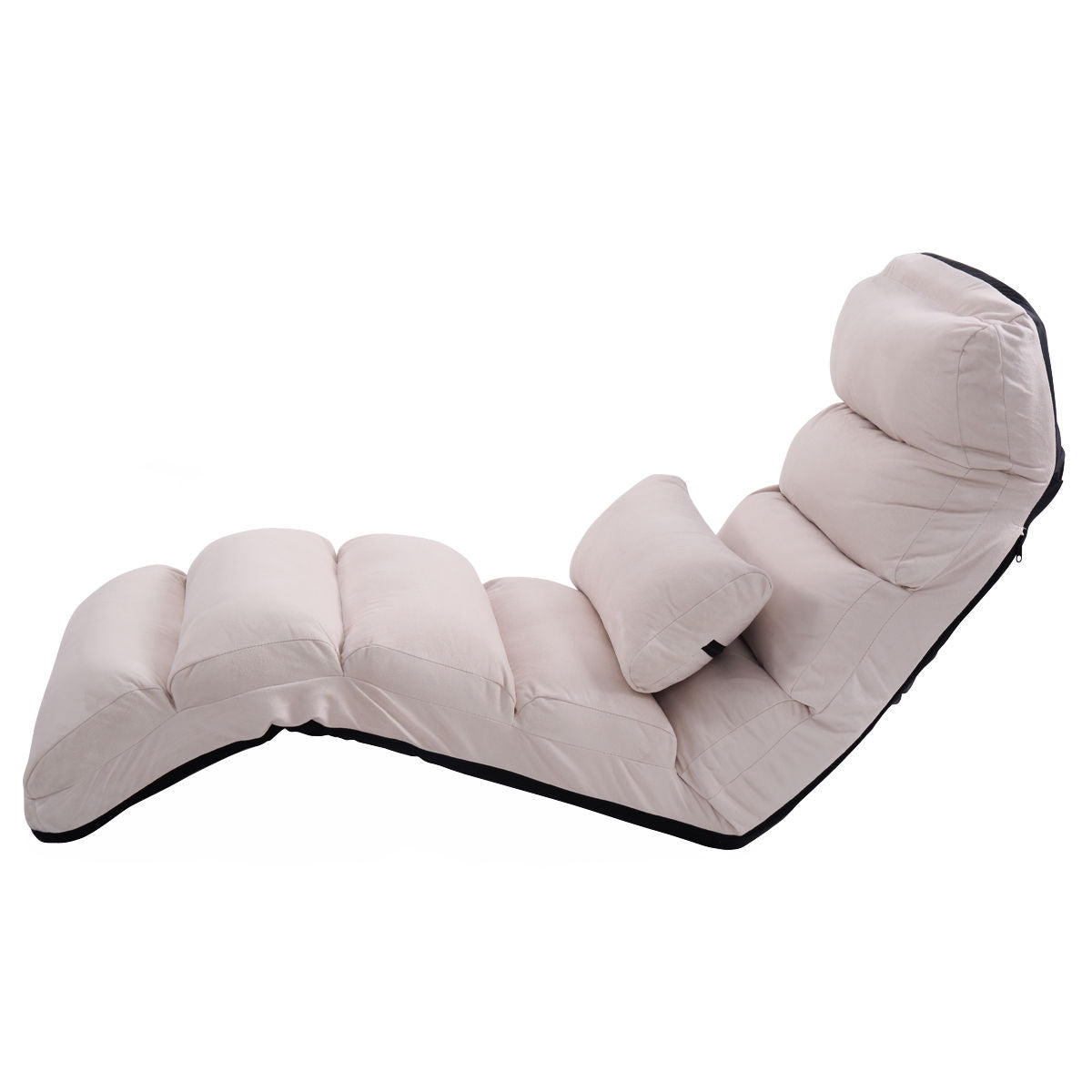 Folding Lazy Sofa Chair with Pillow - Beige Lounge Bed