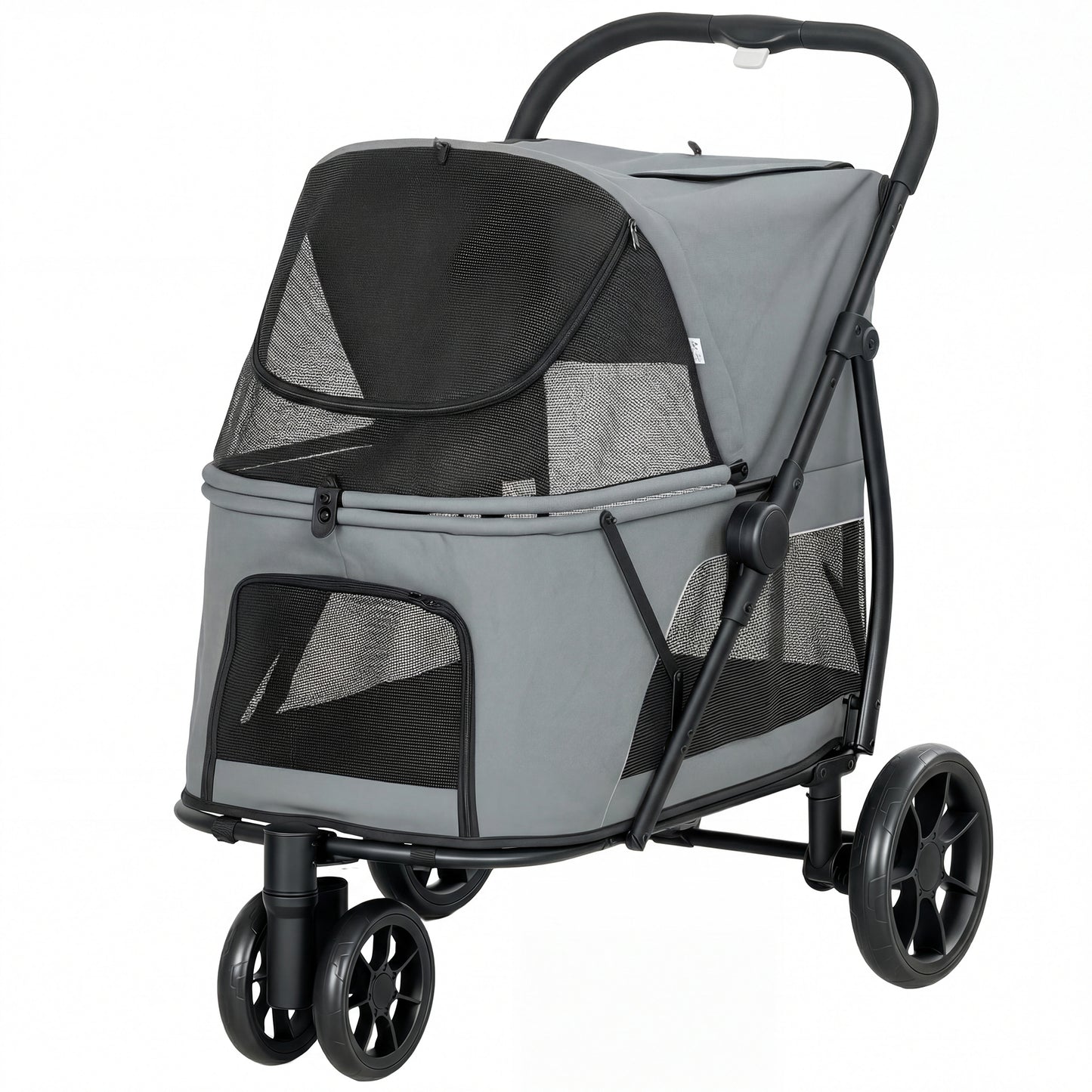 Medium Dog Pet Stroller Gray Foldable All-Terrain with Mesh Window & Washable Cushion