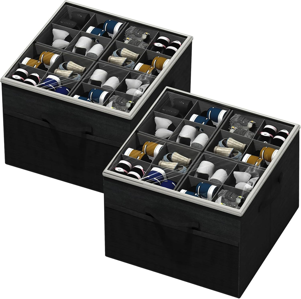 Foldable Transparent Shoe Storage Box with Multi-Functional Fabric Options