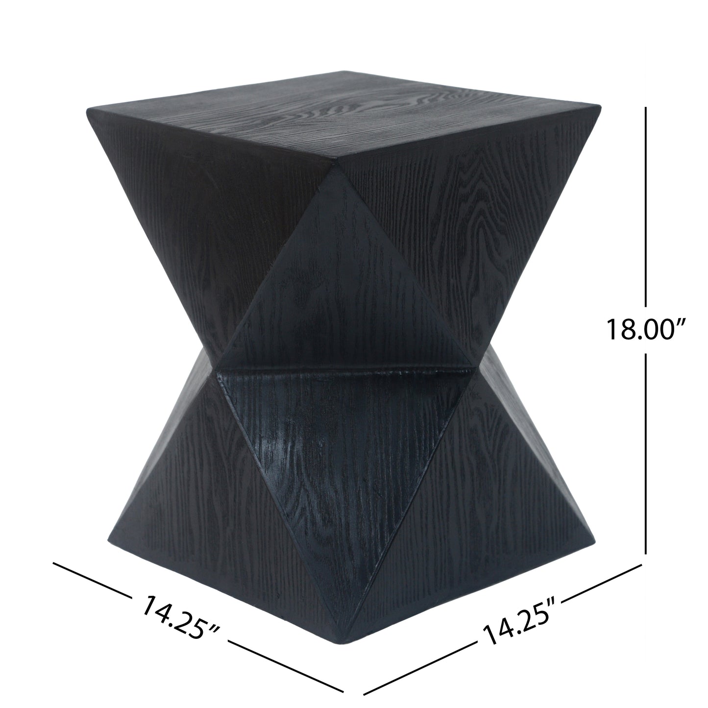 14.25 Black Prismatic Symmetry Concrete Side Table With Smooth Wood
