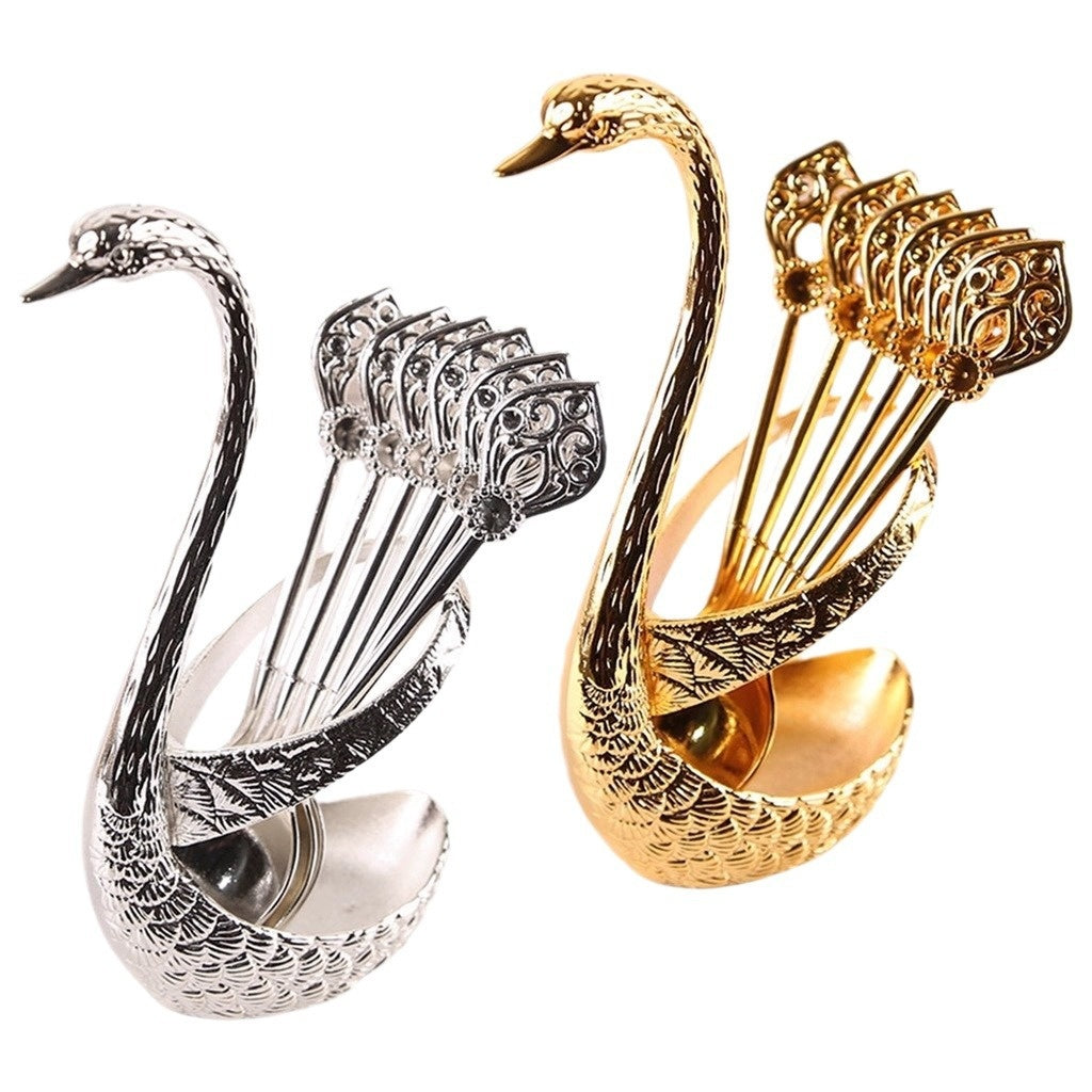 Luxury Swan Storage Rack Set - Gold & Silver Home Decor Organizer