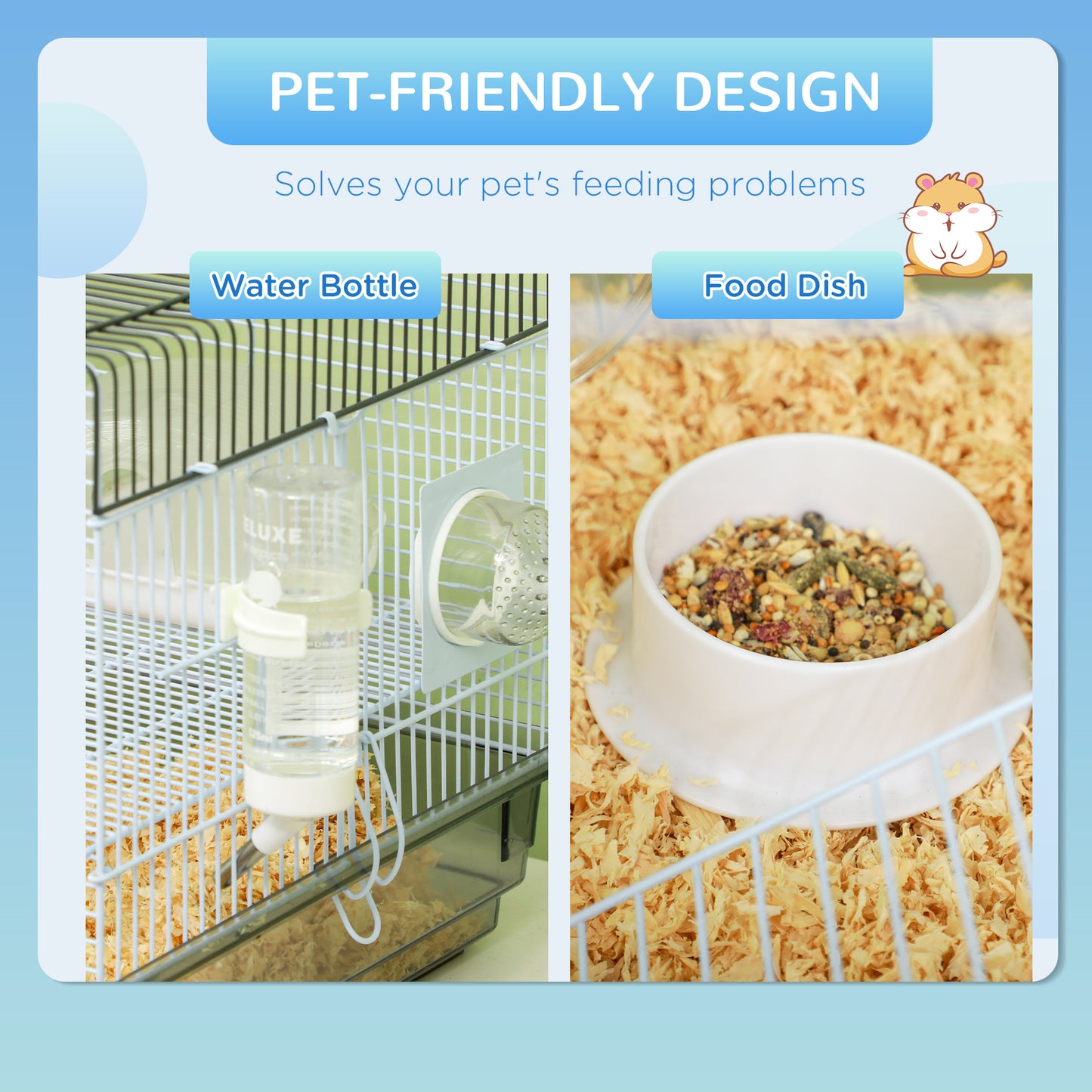 Small Animal Cage for Gerbils & Dwarf Hamsters with Tubes Exercise Wheel Food Dish