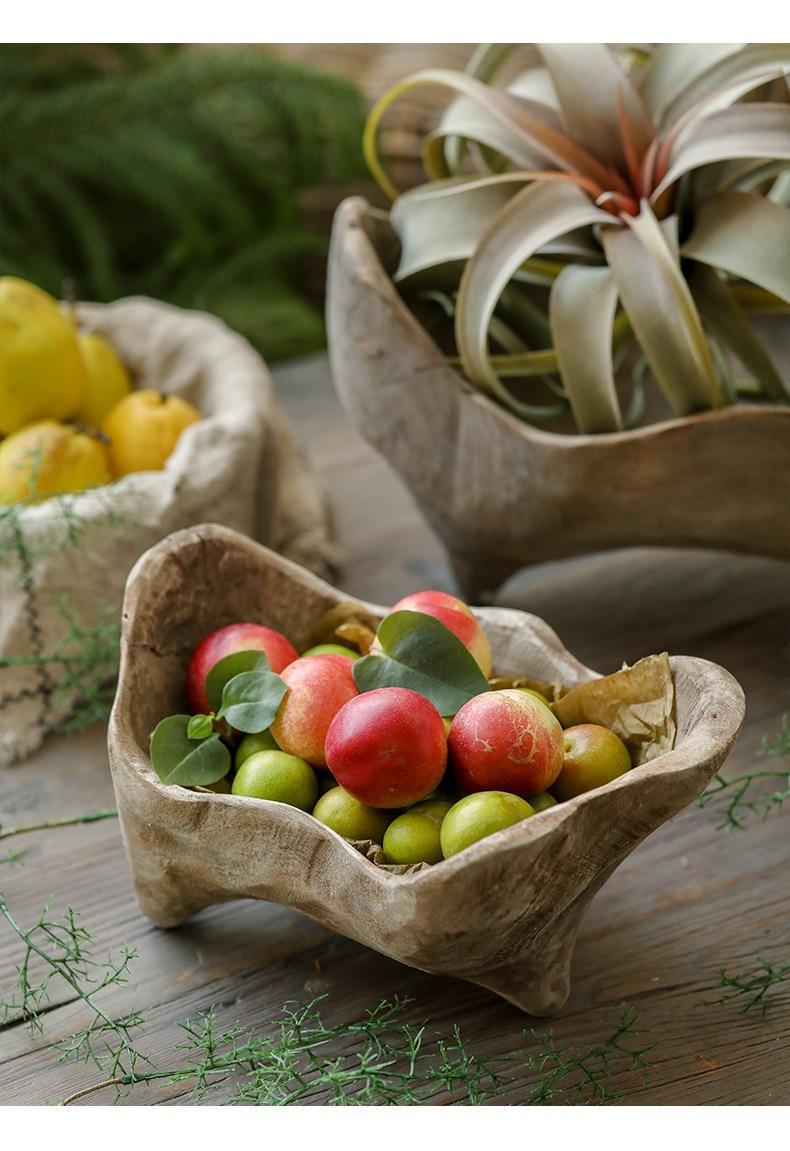 Wooden Ingot-Shaped Fruit Tray with Feet - Solid Wood Bread Plate for Kitchen