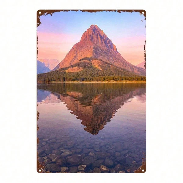 Mountain Lake Reflection Metal Sign - 8x12 Inch Wall Art
