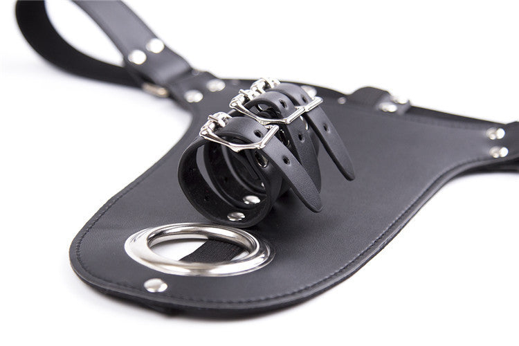 Men's Leather Iron Hoop Chastity Belt Underwear Black