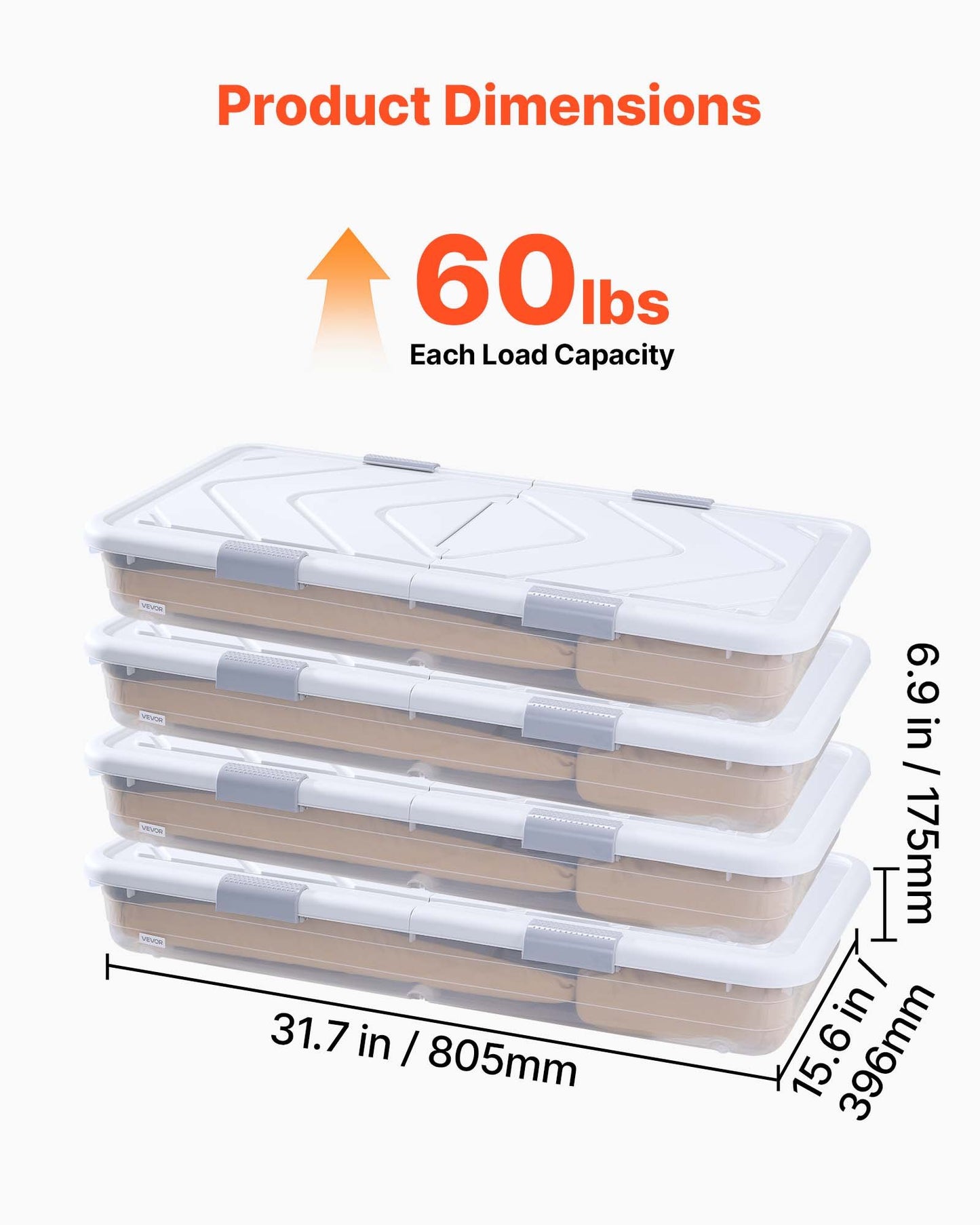 Under Bed Storage Bins with Wheels, Large Capacity Clothes & Shoe Organizer, 4 Pack