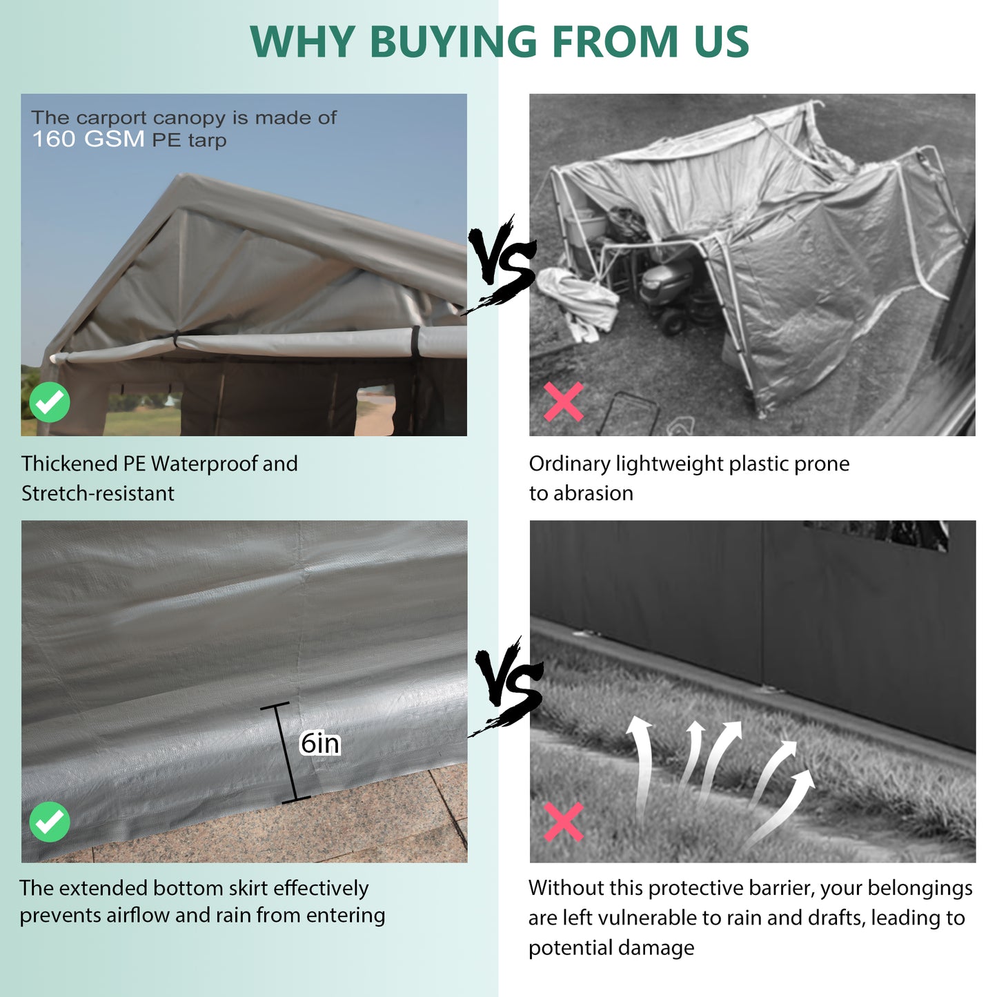 13x26 FT Heavy Duty Carport Canopy With 2 Roll-Up Doors 1 Side Door,