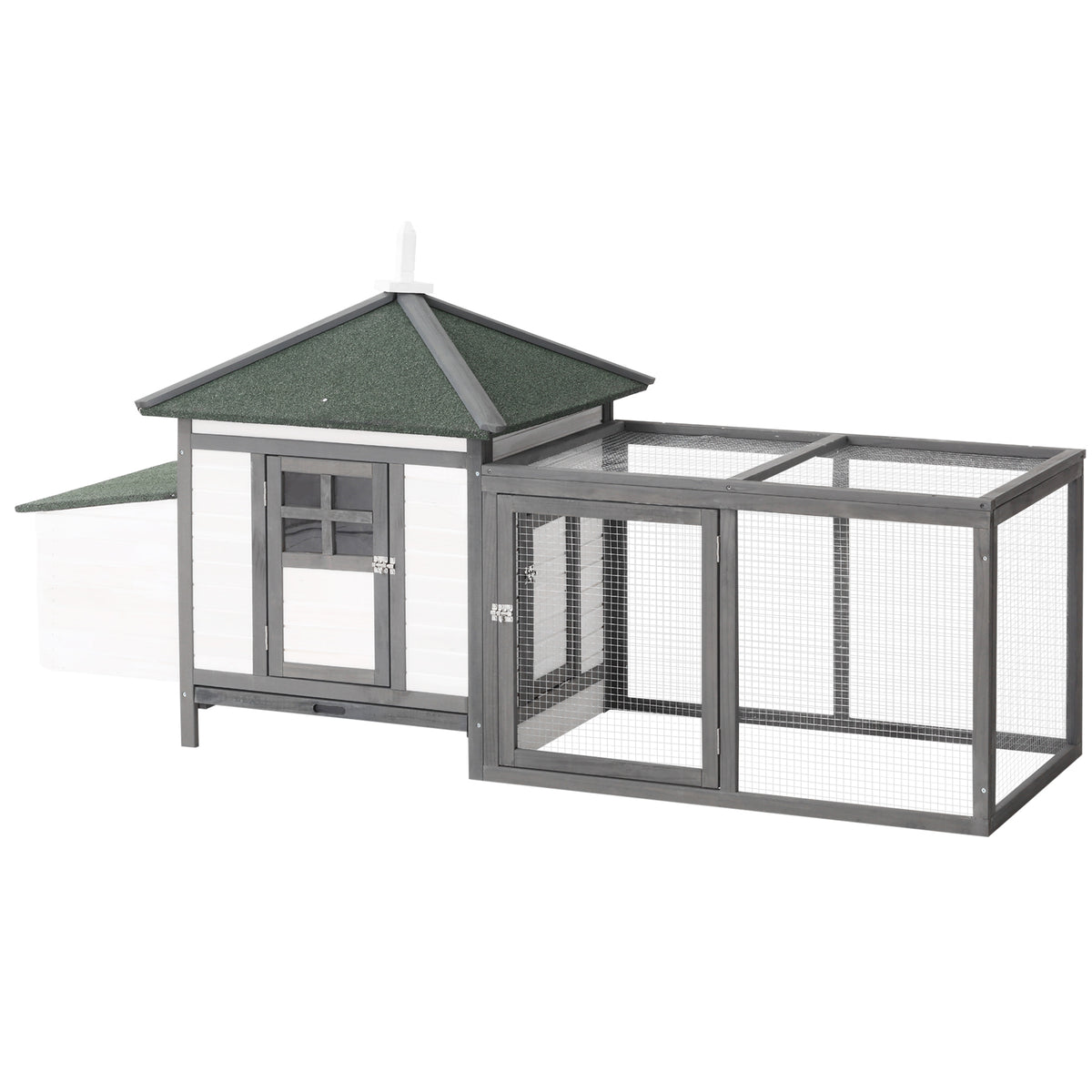 77-Inch Wooden Chicken Coop with Nesting Box, Removable Tray & Ramp - Outdoor Hen House in Gray