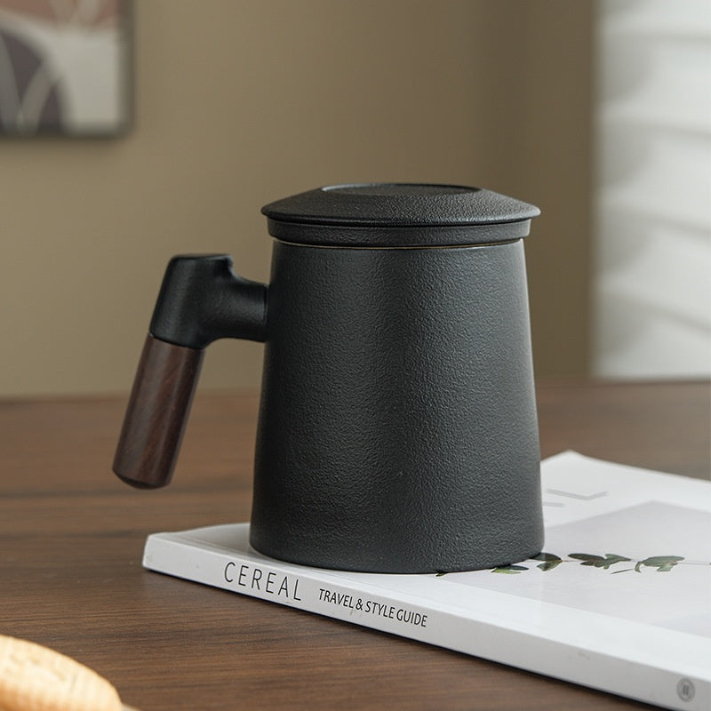 Ceramic Tea Water Separation Mug with Lid - 400ml Zen & Imperial Styles