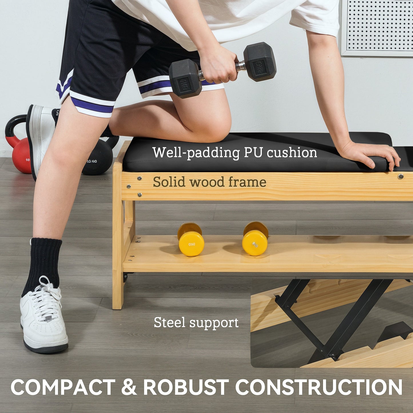 Adjustable Weight Bench with Dumbbell Rack - Black