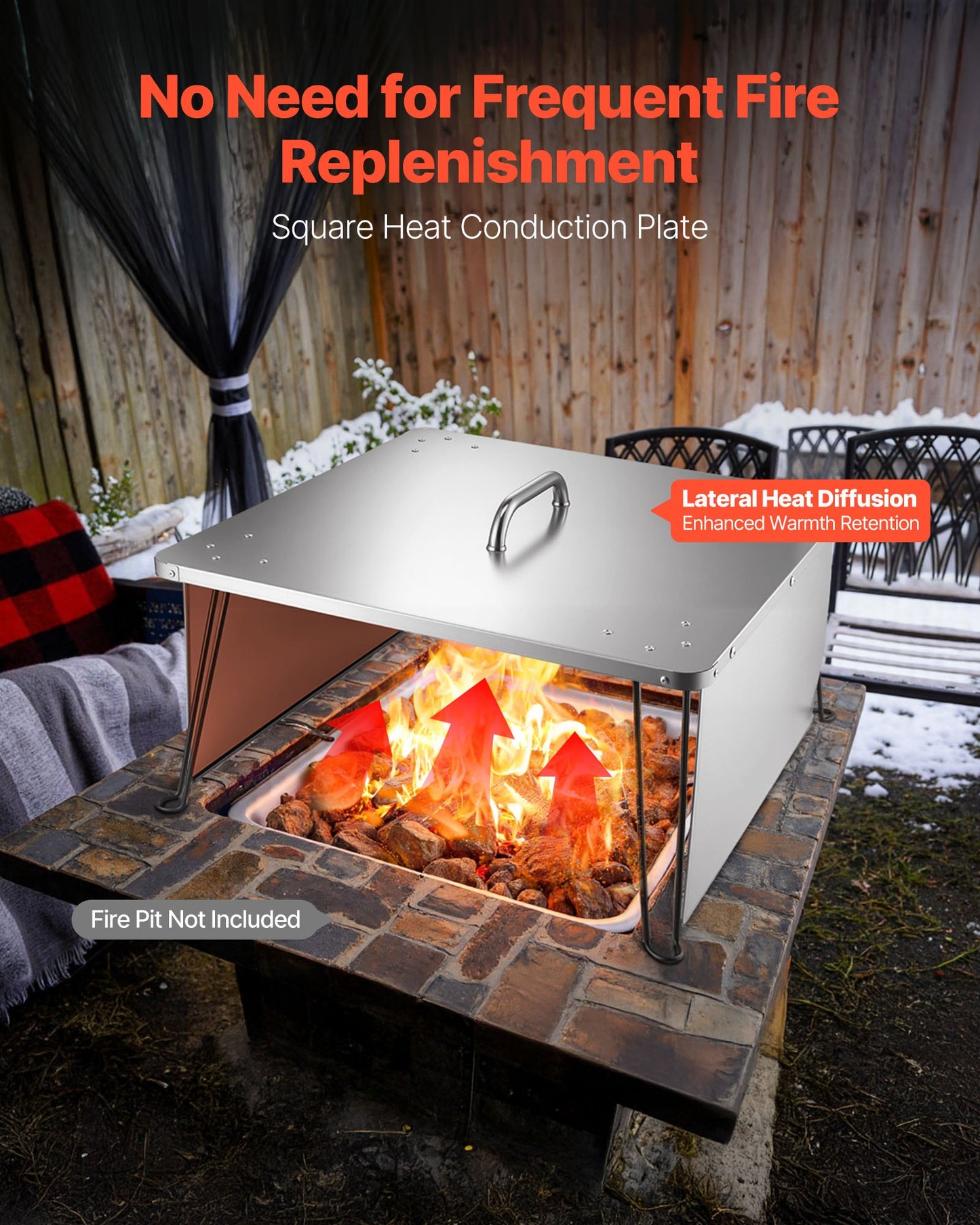 Stainless Steel Fire Pit Heat Deflector 25x25x14 Inch Outdoor Burner Cover