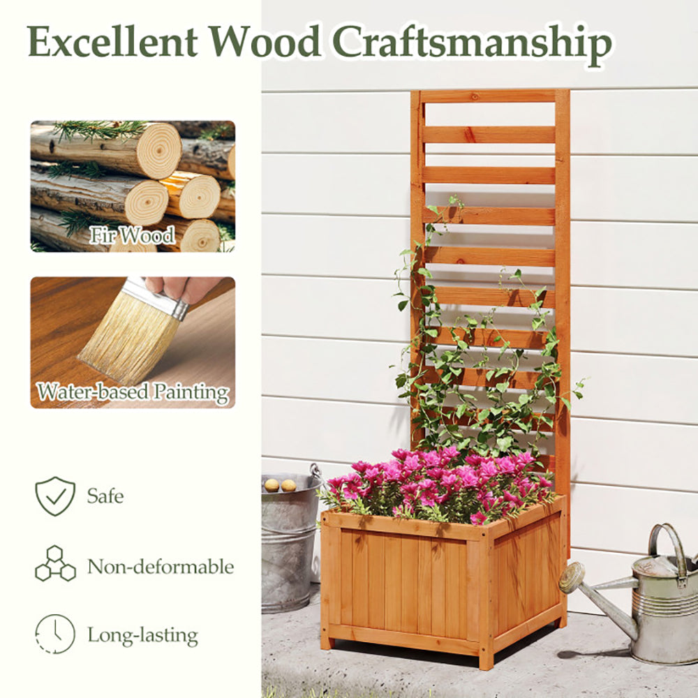 48 Inch Wood Raised Garden Bed with Trellis and Drainage Holes - Orange