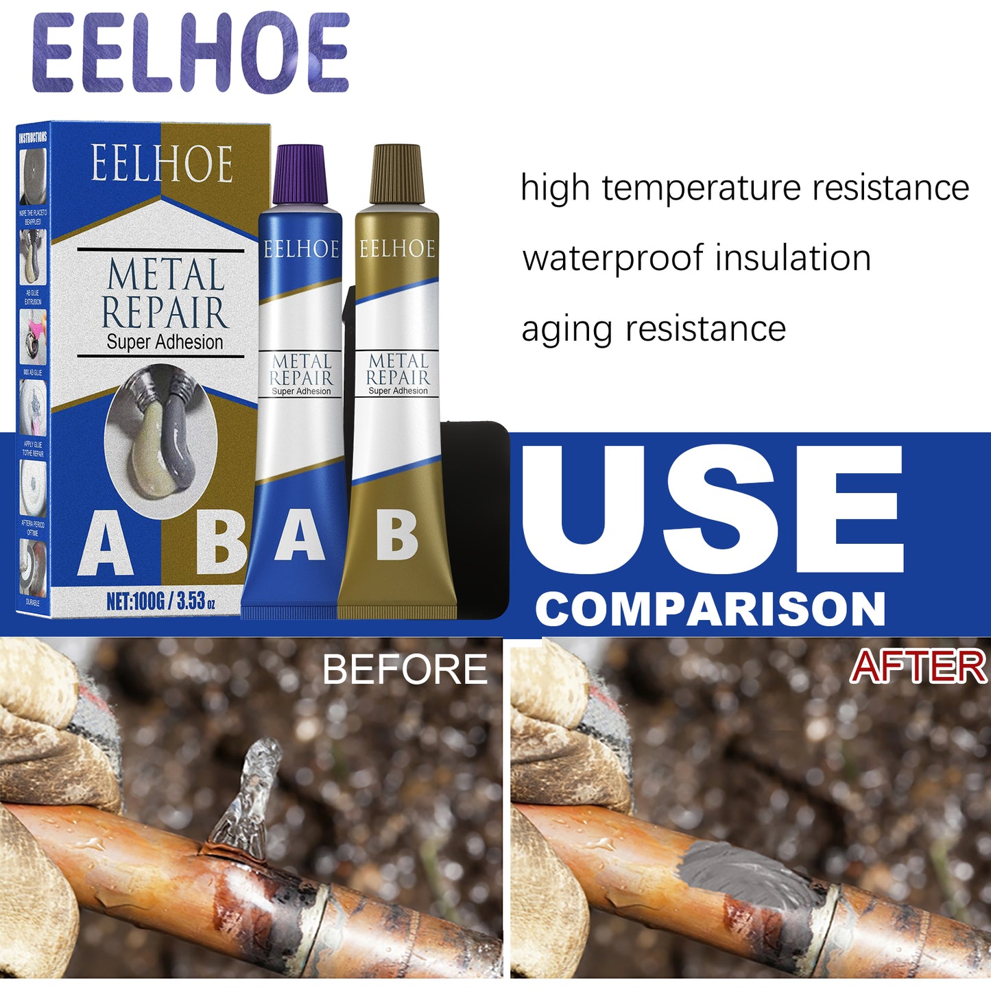 High Temperature Metal Repair Adhesive - 12.5x4x4 Inch Set