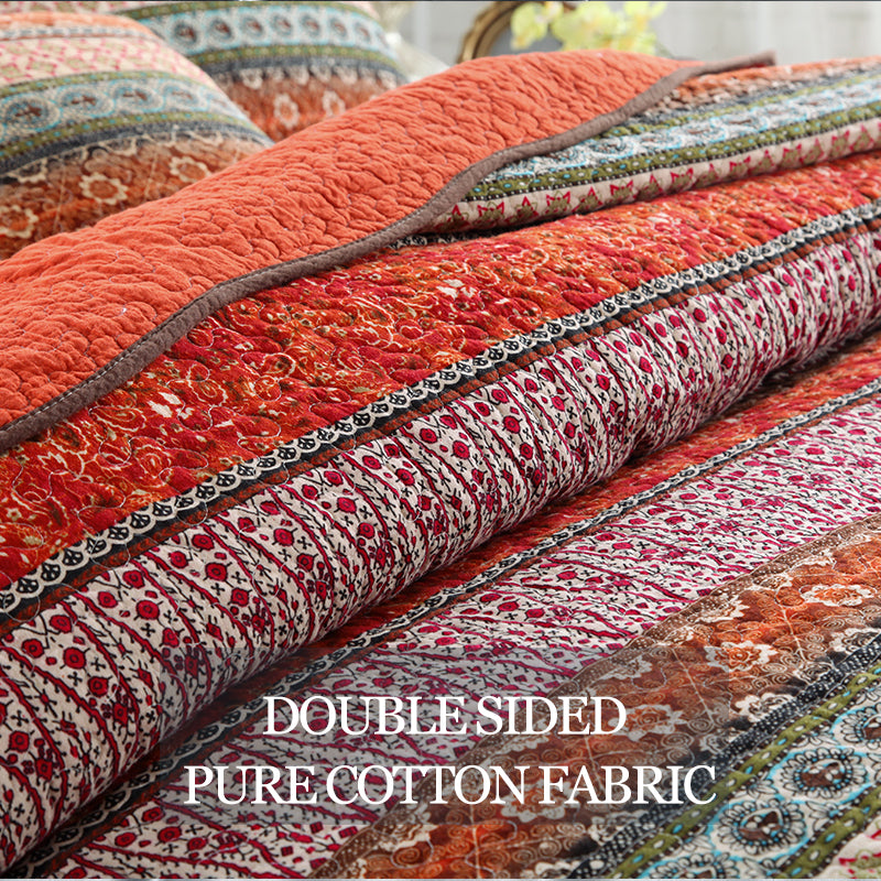 Bohemian Reversible Cotton Quilt Bedspread Set - All Season Lightweight Bedding