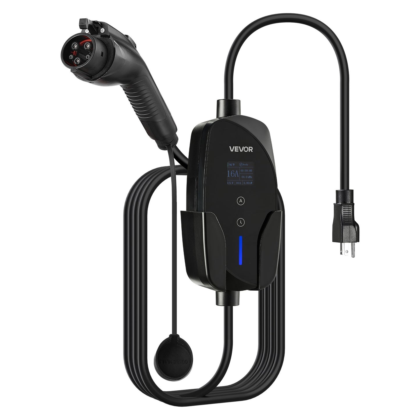 Portable Level 1&2 EV Charger 16A Adjustable Current 120V 240V with LCD - Black