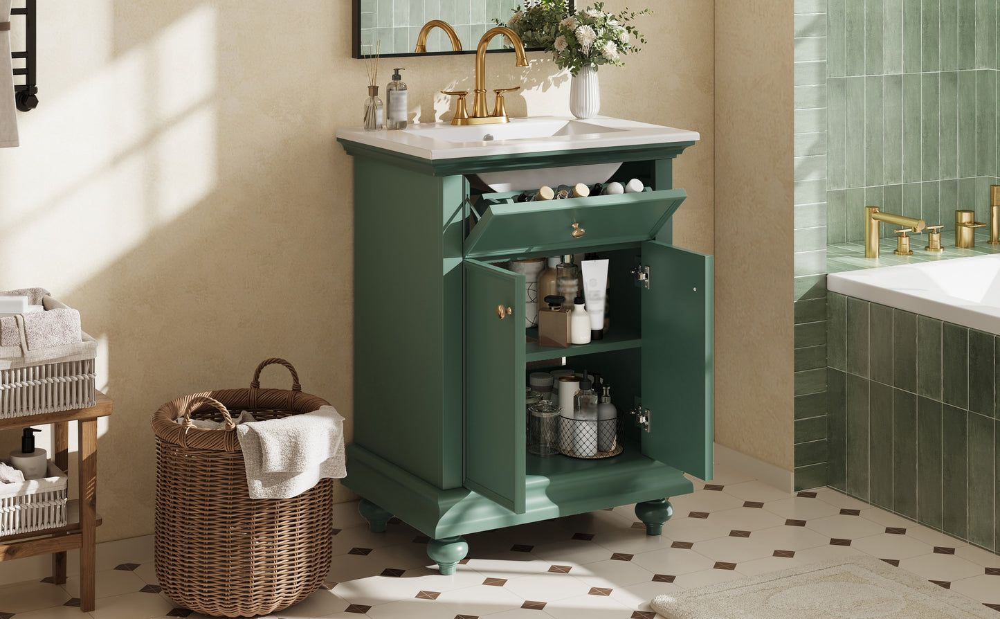 24" Modern Bathroom Vanity with Tip-Out Drawer - Green
