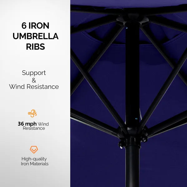 9ft Solar LED Patio Umbrella with Crank & Tilt - Navy Blue