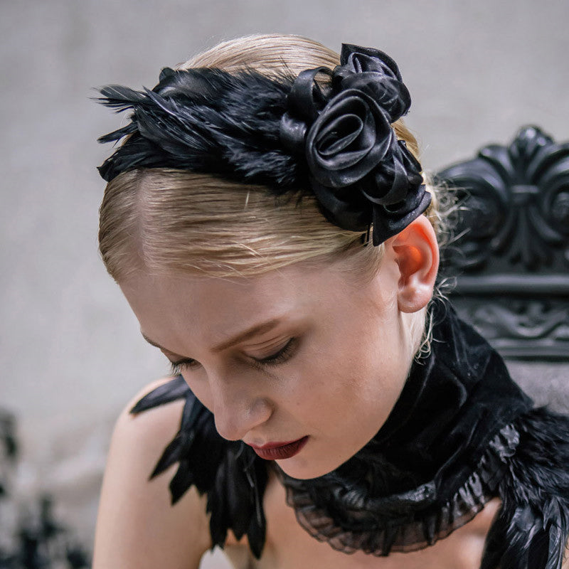 Gothic Flower Hair Clips - Black Retro Style