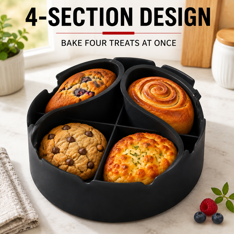 Food Grade Silicone Divided Baking Pan for Air Fryers and Ovens - Reusable Non-Stick Tray
