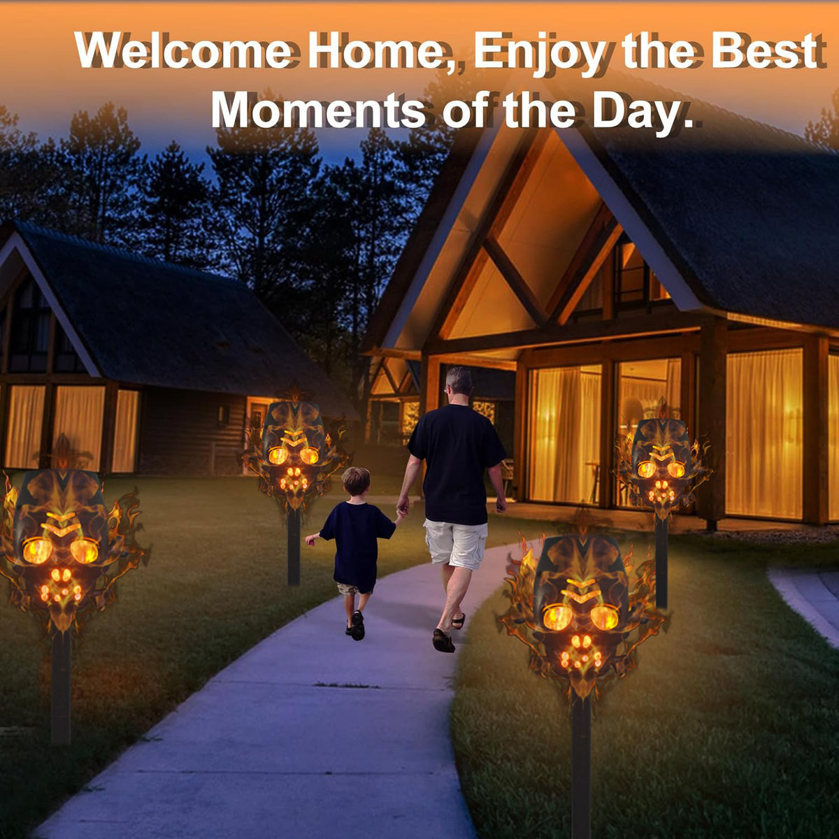 Solar Skull Flame Lamp Outdoor Garden Decor - Halloween Torch Ground Light