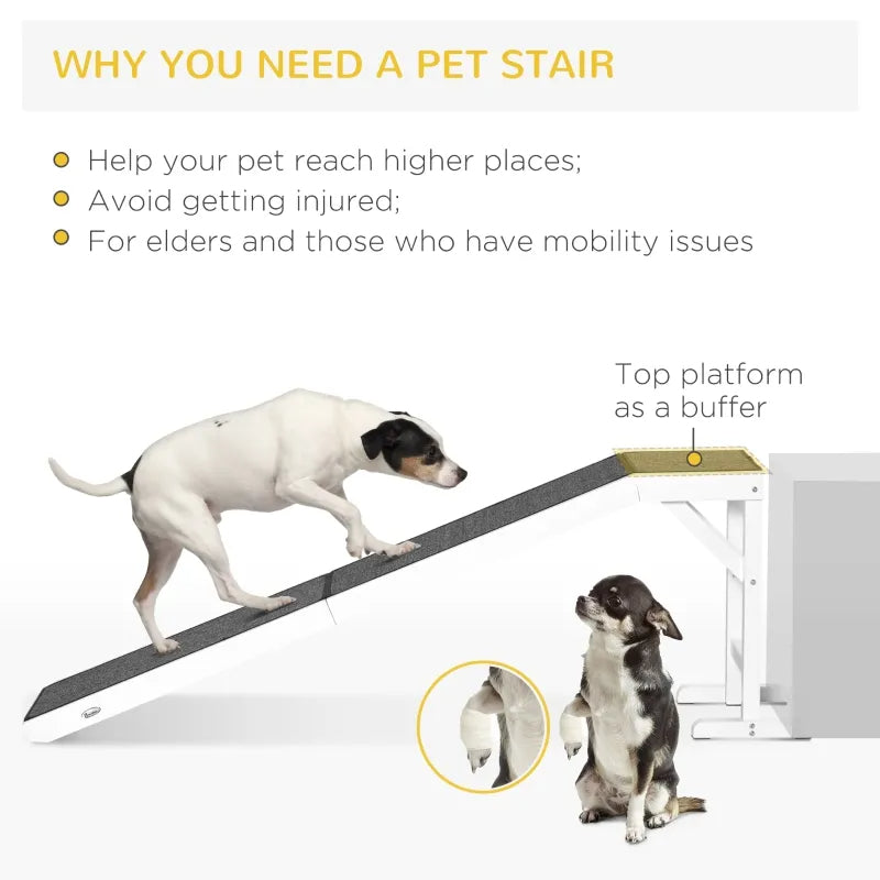Foldable Dog Ramp with Non-Slip Carpet Top Platform for Small & Senior Dogs - Gray or White