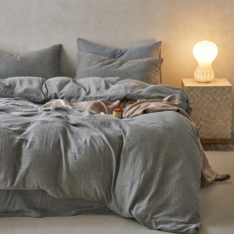 Japanese-Style Cotton Bedding Set - 4-Piece Double Layer Wrinkle-Resistant Comforter & Sheets
