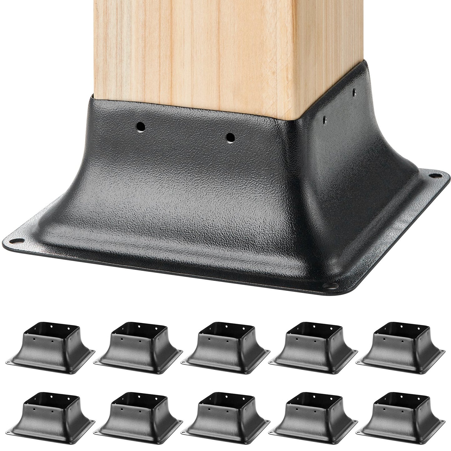 Heavy Duty 4x4 Post Base Bracket - 10 Pack, Black Steel