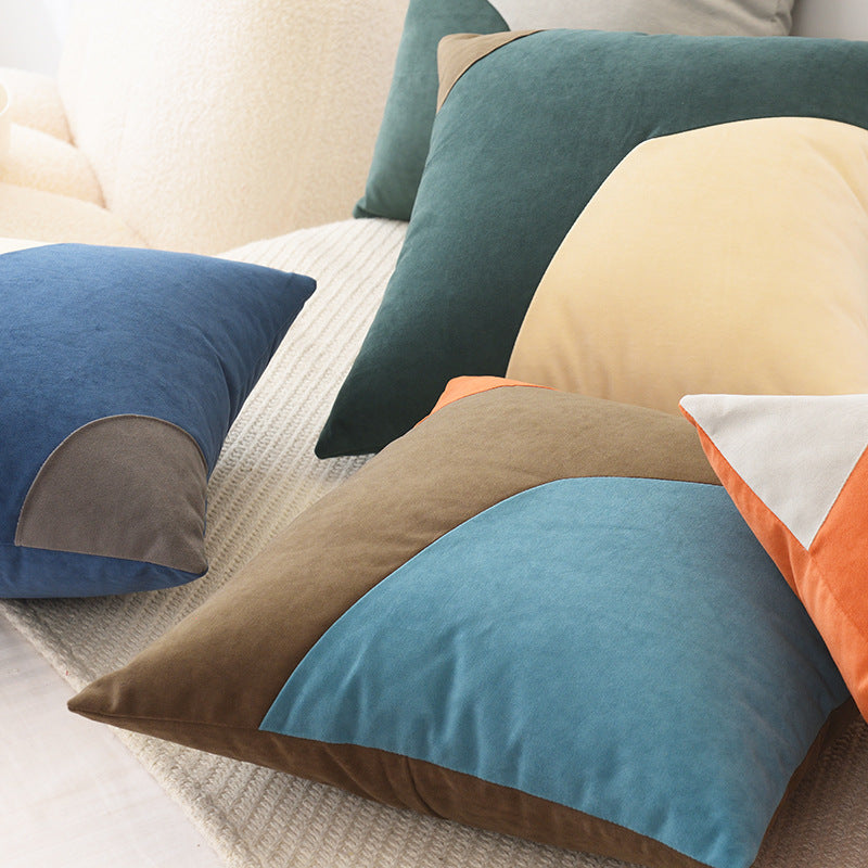 Nordic Solid Color Geometric Stitching Pillow Cover - Washable Cotton