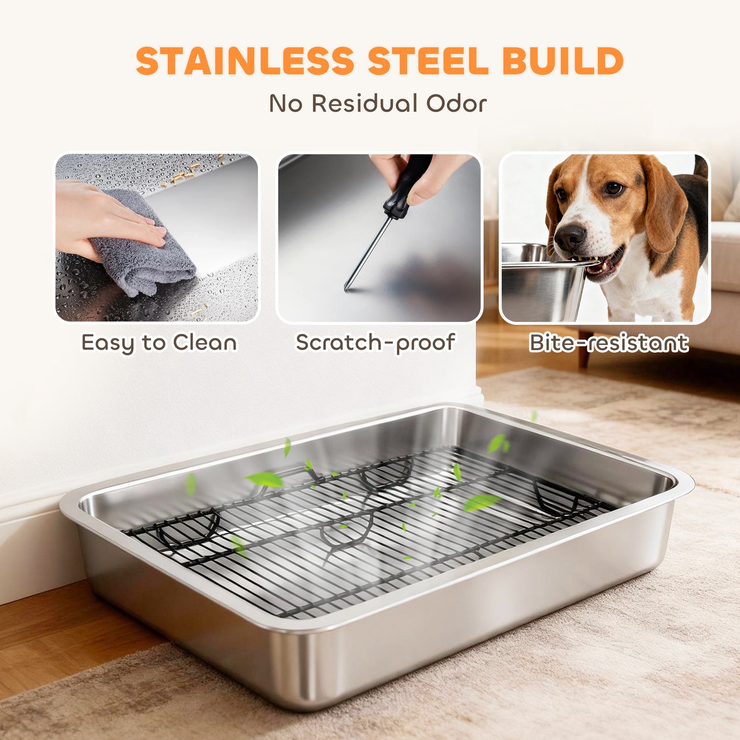 Stainless Steel Dog Potty Tray for Small & Medium Dogs, Indoor Outdoor Use