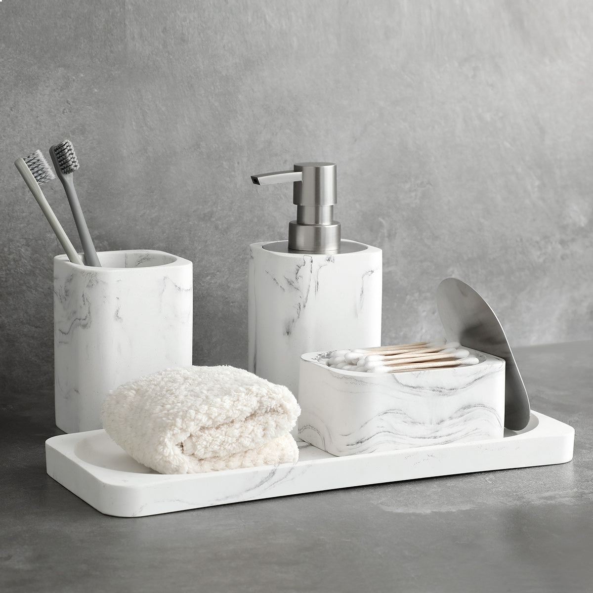 Nordic Style Resin Marble Bathroom 4-Piece Set with Storage Accessories
