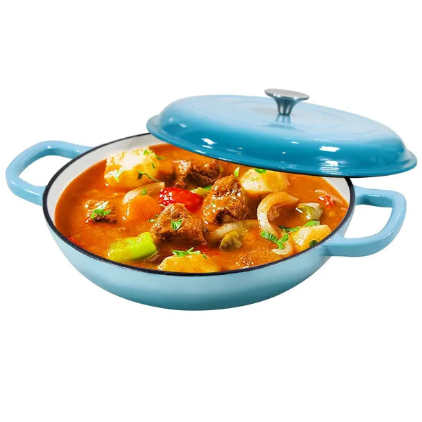 COOKWIN Cast Iron Casserole Braiser 3.8 Quart Heavy Duty Skillet With