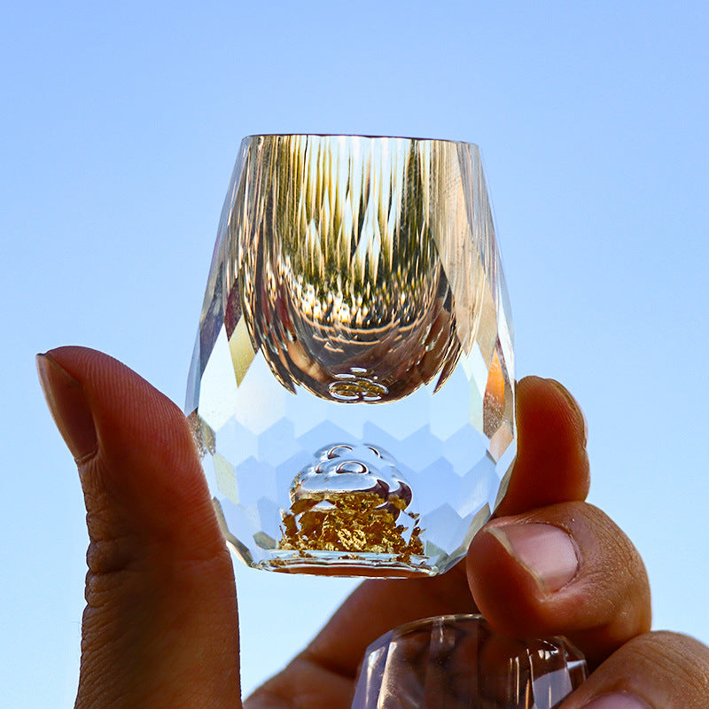 Gold Foil Crystal Liquor Cup - Octagonal Iceberg & Jinshan Styles