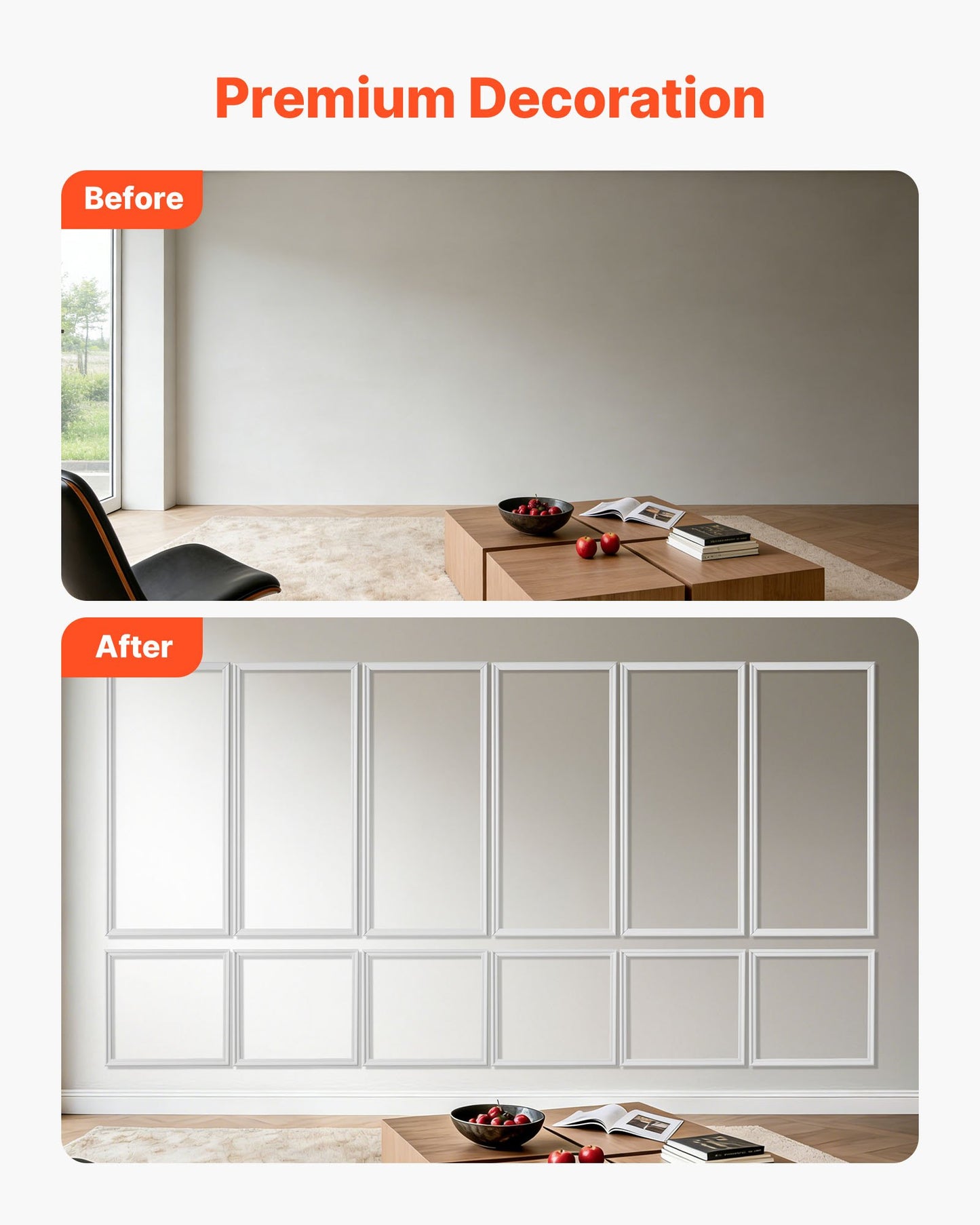 Paintable Wall Molding Kit 6 Pack for Interior Accent Walls, Waterproof, Easy Install