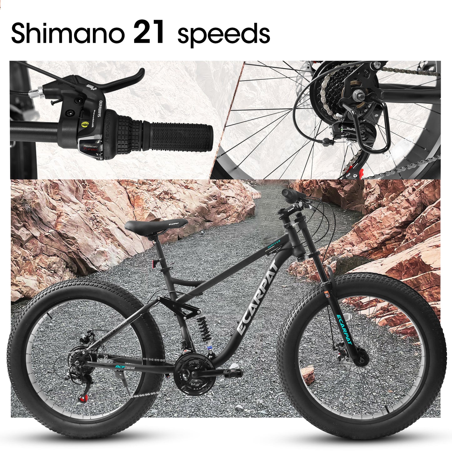 26 Inch Full-Suspension Mountain Bike with 21 Speeds - Black