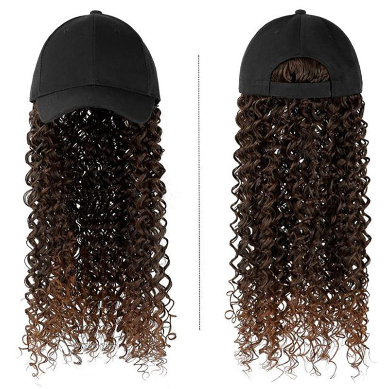 Women's Fashion Headgear with Hat and Wig - Natural Hair & Curl Styles