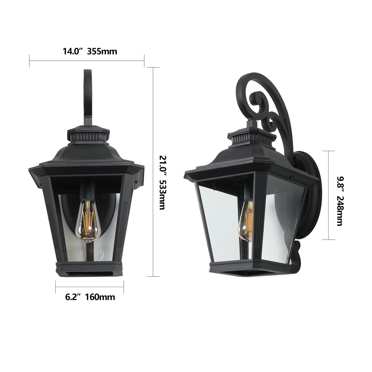 Outdoor Wall Lanterns 2-Pack - Black Vintage Waterproof Sconce