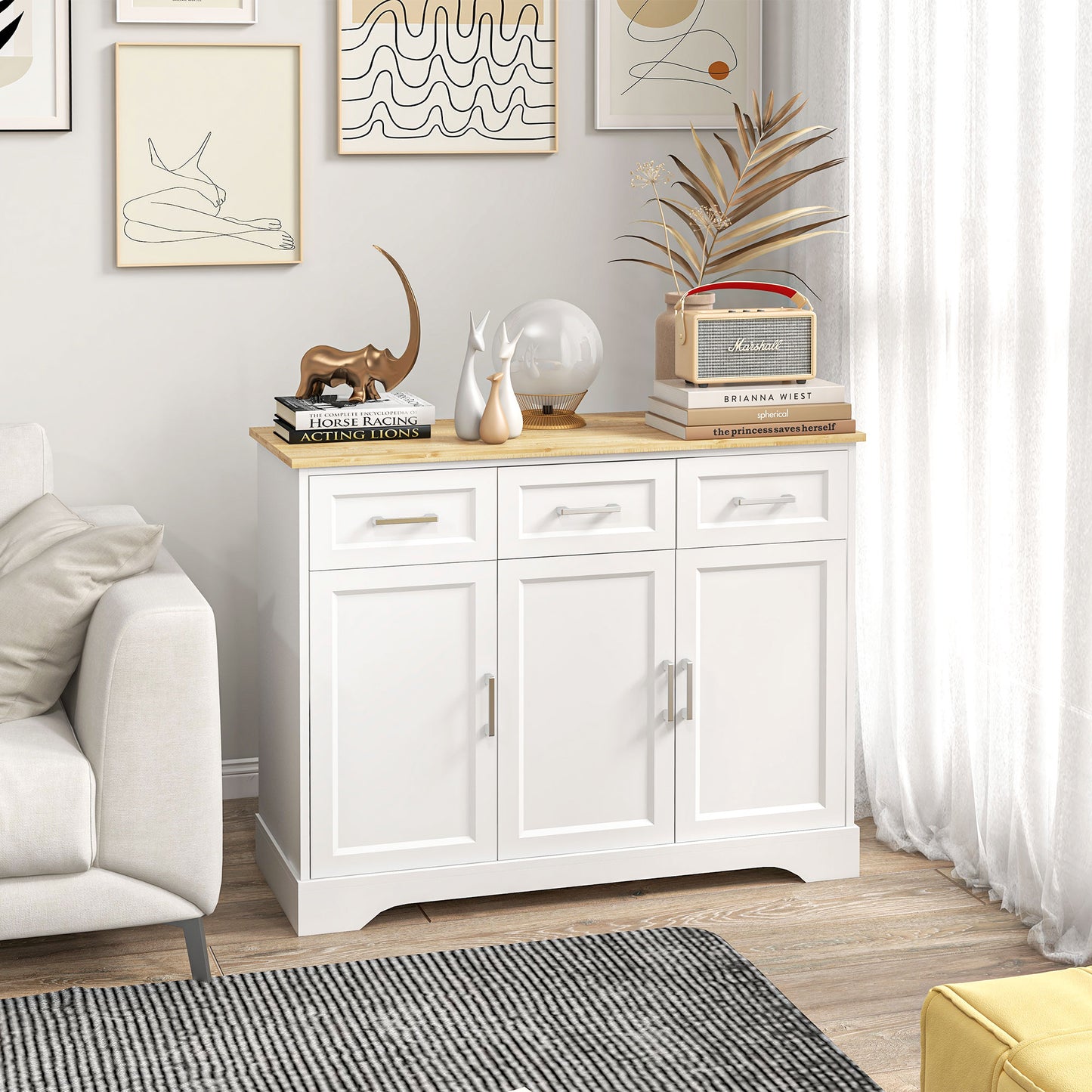 Modern Kitchen Sideboard Buffet Cabinet with Storage - White