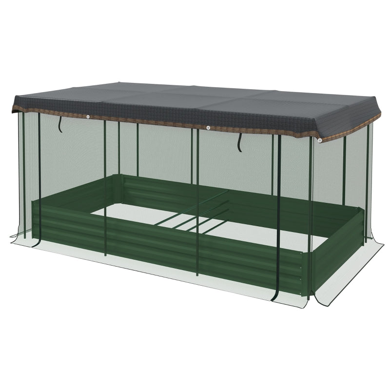 Galvanized Steel Planter Box With Crop Cage And Shade Cloth, Raised