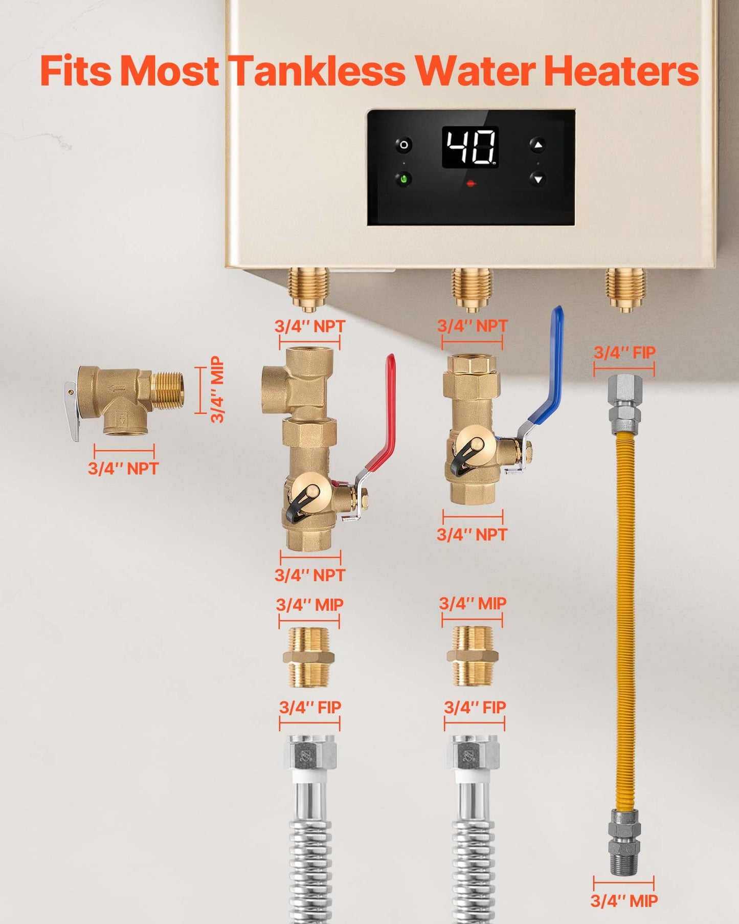Water Heater Repair Kit with 3/4 Inch Valves and Gas Hoses - Universal Installation