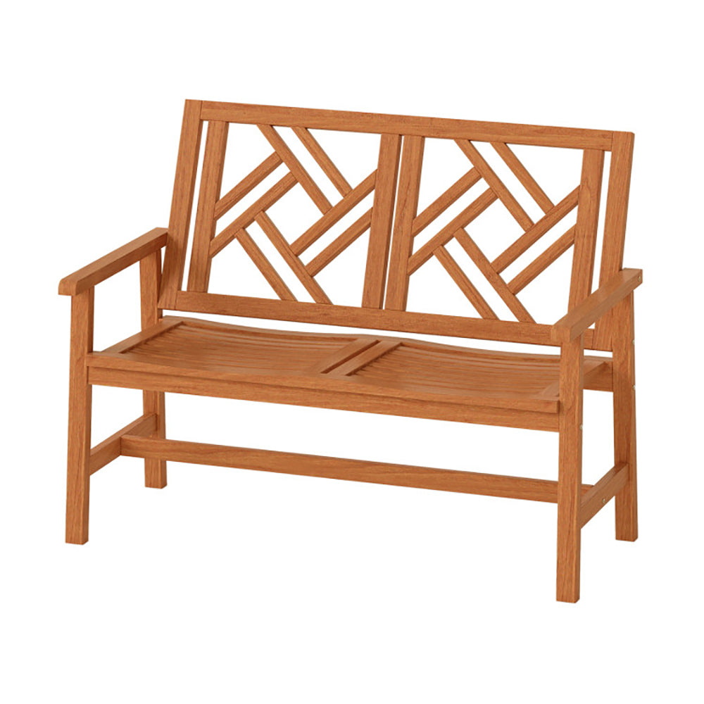 Outdoor Bench Wood 2-Person Patio Loveseat Chair With Geometric