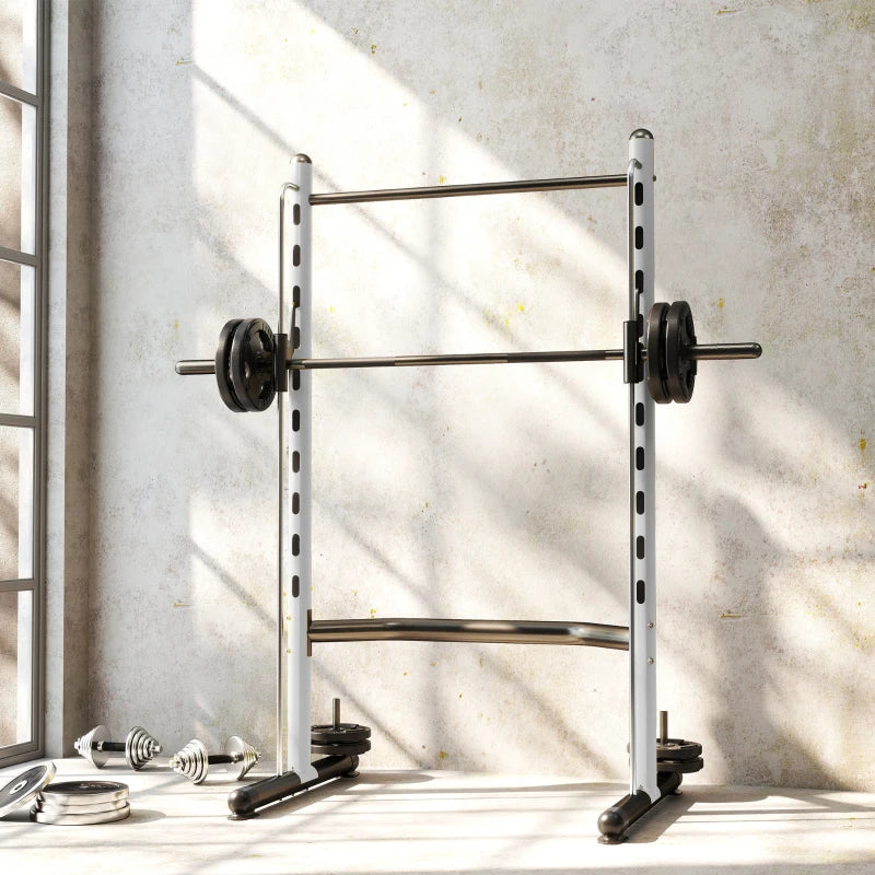 Adjustable Squat Rack with Pull-Up Bar and Barbell Stand - White
