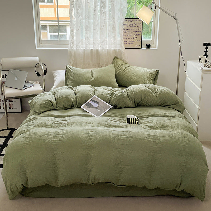 Solid Color Cotton Bed Sheet Set - Soft Washed Bedding Includes Quilt Cover & Pillowcases