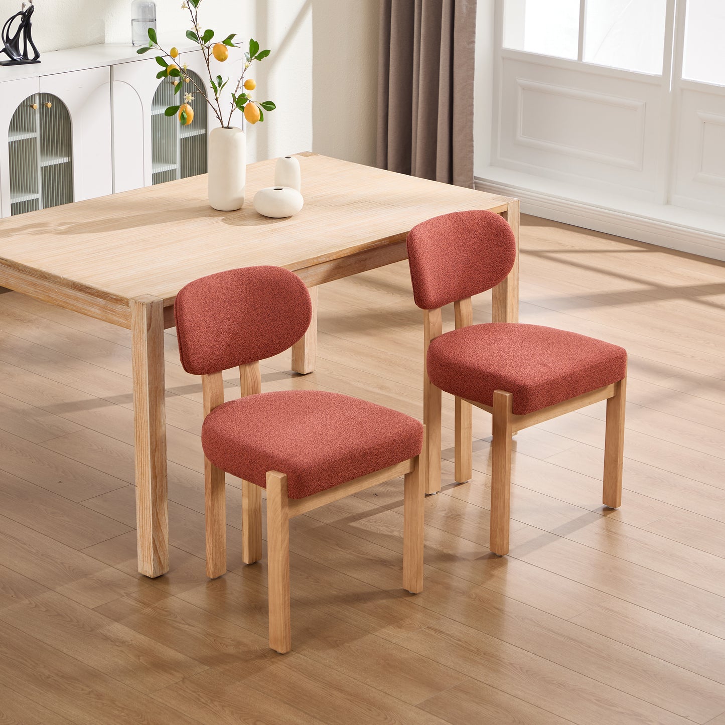 Set of 2 Modern Fabric Upholstered Dining Chairs - Dark Orange