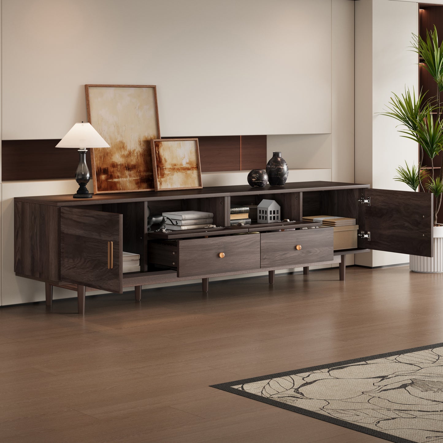 76" Modern TV Stand with Drawers for Living Room - Dark Brown