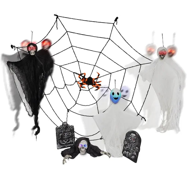8-Piece Outdoor Halloween Decoration Set with LED Ghosts & Gravestones