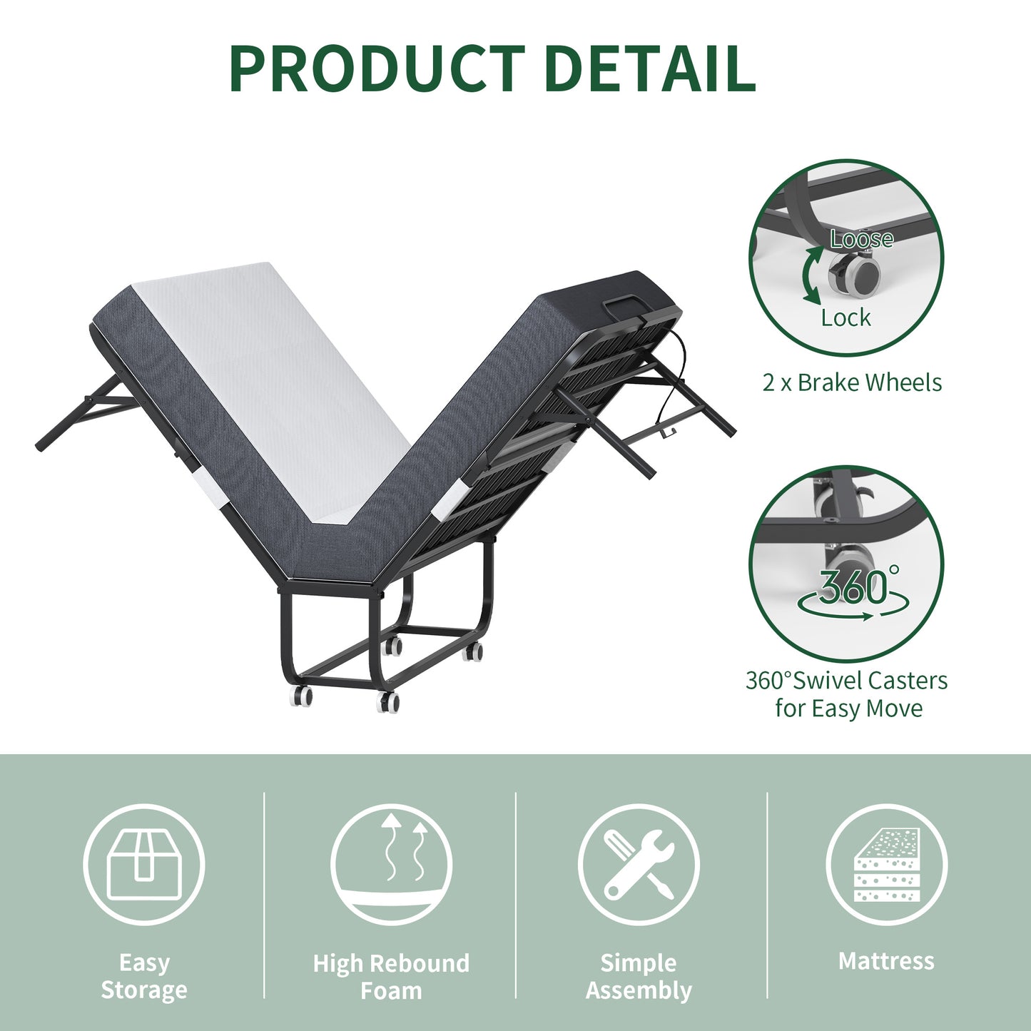 75 X 38 Inch Extra Long Folding Bed For Tall People, Heavy-Duty