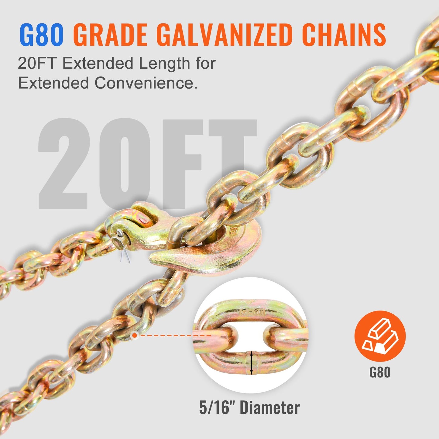 Heavy Duty Ratchet Chain Binder with G80 Chains 7,100 lbs Load Limit - Yellow
