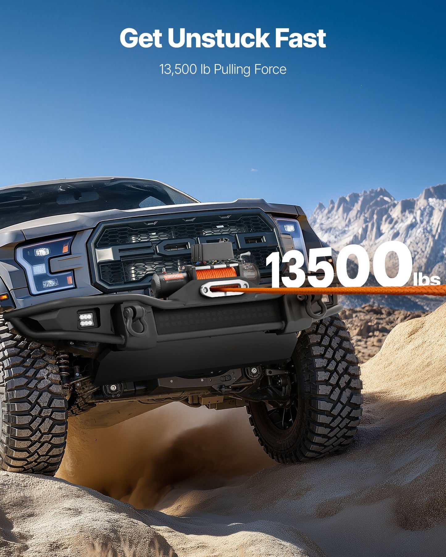 Heavy-Duty Electric Winch 13,500 lbs Synthetic Rope Waterproof Remote Control