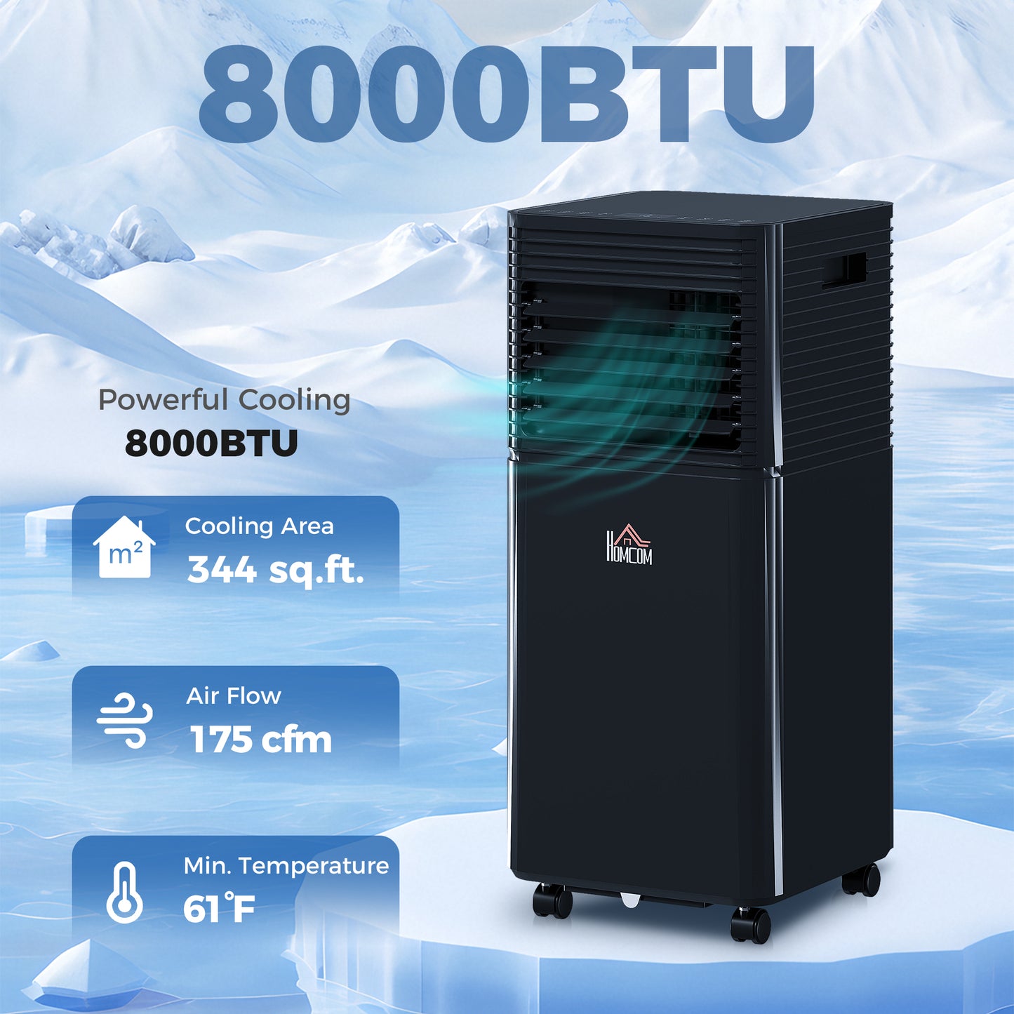 8000 BTU Portable Air Conditioner with Dehumidifier & Remote - Black