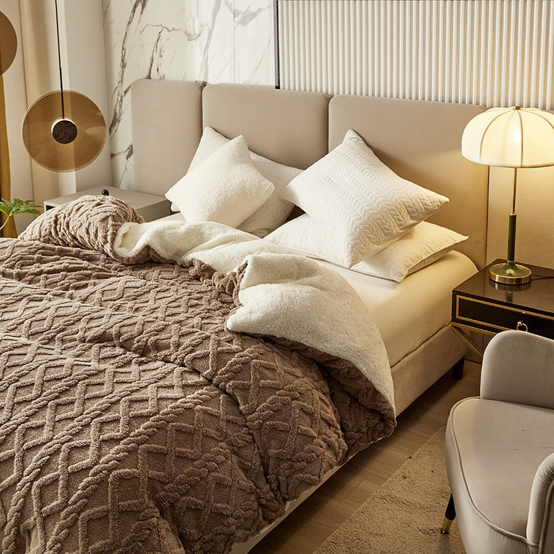 Thickened Double-Layer Lambswool Blanket for Sofa Bed and Office